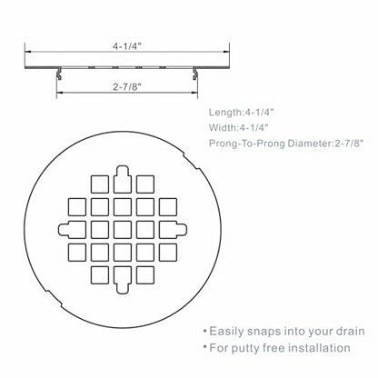 HIDROP Brushed Nickel Snap-in Shower Floor Drain Cover,4-1/4" OD Round Grid | Stainless Steel Shower Floor Drain, Replacement Shower Drain Cover, Hair Catcher, Easy-to-Install, Round Bathroom Drain Cover