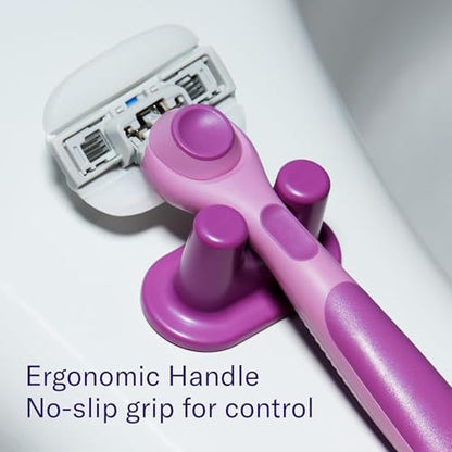 Flamingo Moisture Plus Women's Razor Set - No Shave Gel Needed - Razor Handle, 4 Blade Refills, Shower Holder - Fig