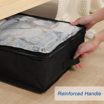 Fixwal Under Bed Storage Bags 4 Pack Underbed Containers for Clothing | Foldable Design, Clear Vinyl Window, Stainless Steel Zipper, Reinforced Handles, Dust-Resistant Under-Bed Use
