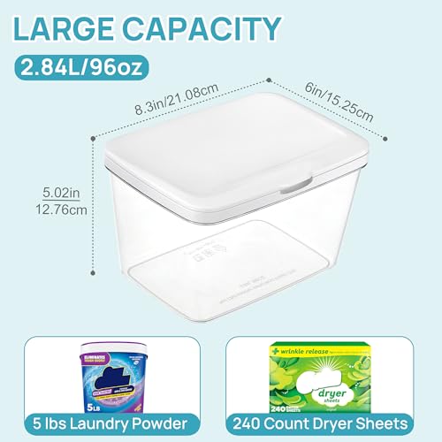 Vtopmart 4 Pack Laundry Pods & Detergent Container, Dryer Sheet Holder | Clear Laundry Powder Container with Lids &Labels & Scoop for Laundry Room Organization, Stackable Laundry Room Decor Bins