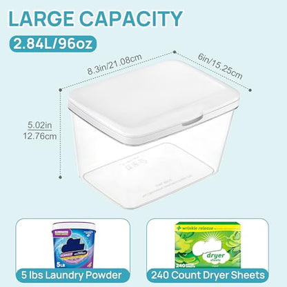 Vtopmart 4 Pack Laundry Pods & Detergent Container, Dryer Sheet Holder | Clear Laundry Powder Container with Lids &Labels & Scoop for Laundry Room Organization, Stackable Laundry Room Decor Bins