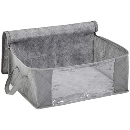 Amazon Basics Foldable Large Clothes Storage Bags with Clear Window & Carrying Handles, Closet Organizers, Zipper, 3-Pack, Gray