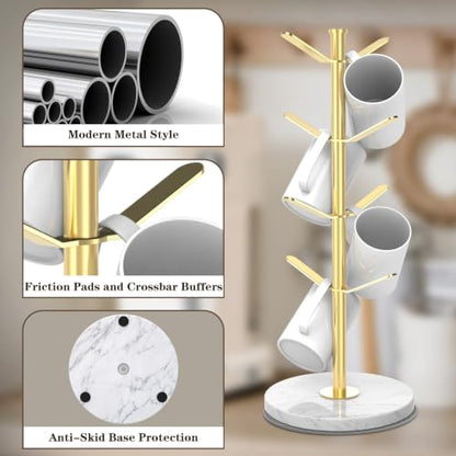 Marble Mug Holder Tree with 8 Hooks, Stainless Ste... (Gold | Metal)