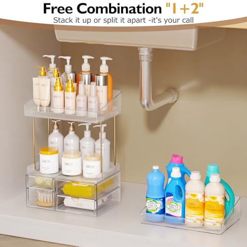 SNSLXH 4-Tier Clear Makeup Organizer Bathroom Storage | 4 Drawers Cosmetics Organiser, Ideal for Countertop, Bathroom, Office, Dresser, for Cosmetics, Skincare, Perfume, Lipstick