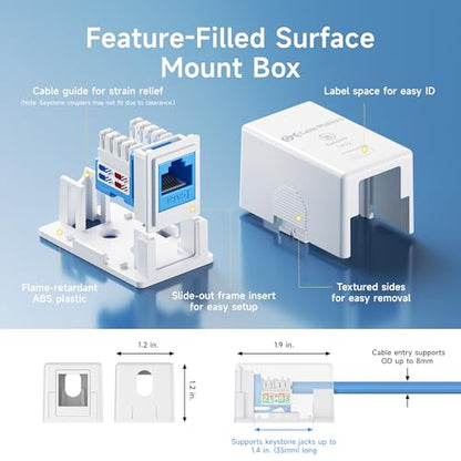 [UL Listed] Cable Matters 10-Pack 1-Port Keystone Surface Mount Box, White | Keystone Jack Surface Mount Box