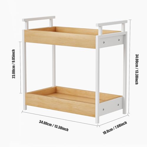 KLM Countertop Coffee Station Organizer, 2 Tier Wooden Shelf for Coffee Bar Accessories, Condiment Storage Caddy for Kitchen, Bathroom Counter Organizer, Home, Office - Natural