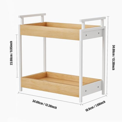 KLM Countertop Coffee Station Organizer, 2 Tier Wooden Shelf for Coffee Bar Accessories, Condiment Storage Caddy for Kitchen, Bathroom Counter Organizer, Home, Office - Natural