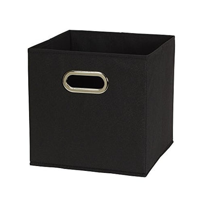Household Essentials Foldable Fabric Storage Bins 6 Piece Set, Strong Poly-Woven Fabric, Sturdy Chipboard Sides, Grommet Front Handle, Stackable, Classic Design, Black