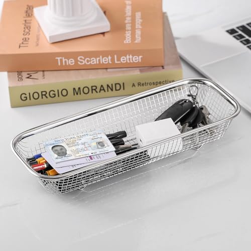 2Pack Stainless Steel Mesh Tumbler Cup Lid Organizer, Mason Jar Lid Holder | Rectangular, Cabinet Storage Basket, For Silverware Chopsticks Straws Utensils
