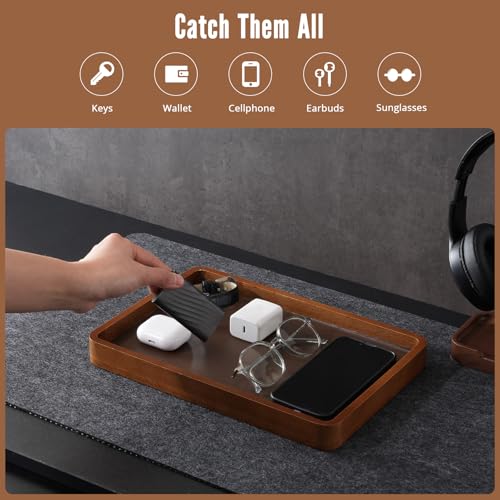 ProCase Wood Valet Tray for Men, Key Tray, Desk & Nightstand -DarkBrown | Wood Catch-All EDC Tray for Nightstand Decor, Desk & Entryway, Holds Keys, Wallets, Watches, Phones & Coins