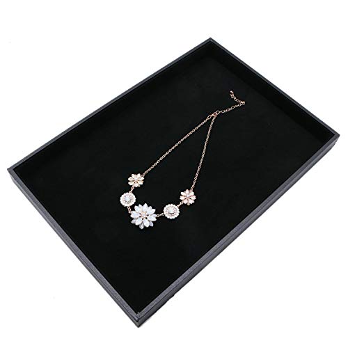 Velvet Jewelry Tray for Drawers Black Jewelrys Display Tray Stackable Jewelry Organizer Trays for Necklace Bracelet Ring Watch (1, Black)