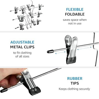ZOBER 3-Pack 6-Tier Skirt Hangers with Clips - Pants Hangers with Clips Space Saving, Closet Organization, Swivel Hooks, College Dorm Essentials, Skirt Hangers for Women, Jeans Organizer for Closet
