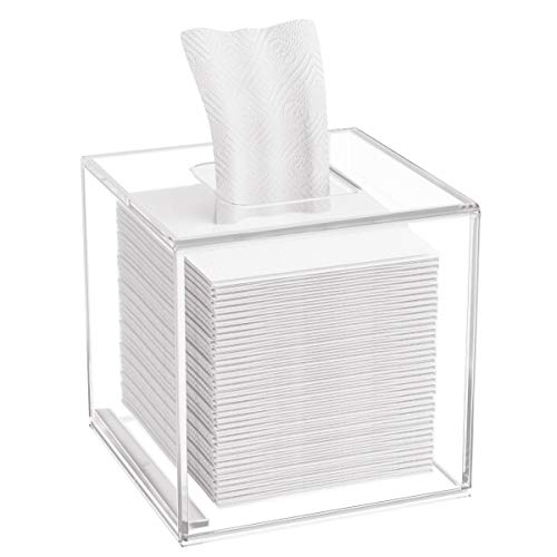Acrylic Tissue Box Cover 5.4x5.4x5.4'' Clear Tissue Holder Napkin Dispenser for Home Office Restaurant-Clear | Bottom Magnet Closure, for Home Office Restaurant Vanity Desk TableTop