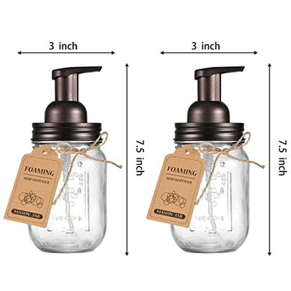 Amolliar Mason Jar Foaming Soap Dispenser, Glass Soap Bottle(Bronze 2 Pack) | Foam Soap Dispenser for Bathroom, Kitchen, Rustic Farmhouse Decor, Refillable Hand Soap Dispenser, Bathroom Accessories Set