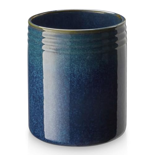 DOWAN 7.2" Kitchen Utensil Holder, Extra Large Farmhouse Utensil Holders for Countertop, Ceramic Utensil Crock, Anti Slip Cork Bottom