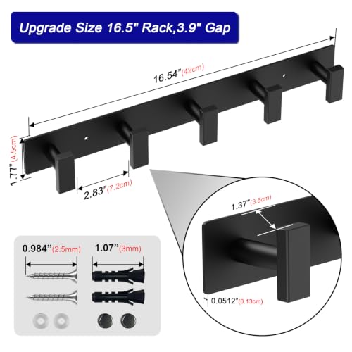 Bntuk Coat Rack Wall Mount - 5 Coat Hooks, Towel Racks for Bathroom Robes Bags Keys, Hat Rack Wall Towel Hooks Organizer Essential (Black)