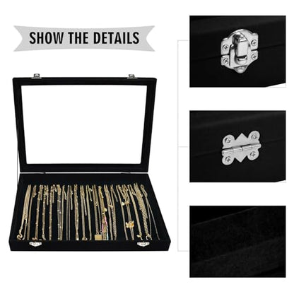 Siveit Necklace Organizer Box Premium 20 Hooks Velvet Necklace Display Jewelry Tray with Transparent Lid Jewelry Necklace Display Box for Necklace Pendants Suitable for Women and Girls (Black)