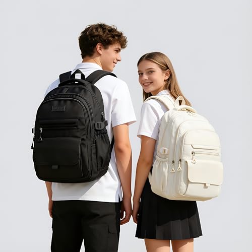 Phaoullzon Girls School Backpack for Boys Middle High College Teen Bookbag | Pink Bow Black Beige Cherry Kids Aesthetic Bag Cute Laptop Daypack Women Travel Book Bag Mochilas Escolares Para Niñas