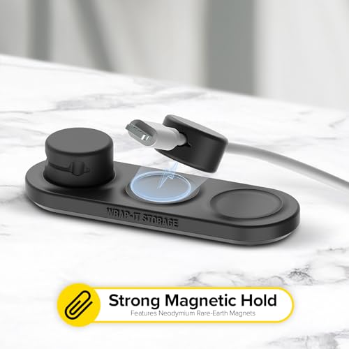 Wrap-It Storage MagnaDock Magnetic Cable Holder - 2-Pack (White) | Adhesive Cable Clips Cord Organizer Desktop Cord Holder for Nightstand Desk Cable Management
