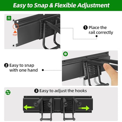 PIYILO 48 in Garage Tool Organizer Wall Mount, Adjustable Tool Storage Rack | Heavy-duty 360 LBS, Double-Layer Hooks, Wear & Tear Resistant, Soft Anti-Scratch Hook Sleeves, For Yard Tools, Shovels, Shed