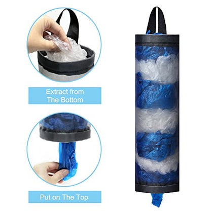 Bag Holder for Plastic Bags, 2 Pcs Polyester Grocery Bag Holder Plastic Dispenser Foldable Breathable Washable Hanging Mesh Garbage Bag Organizer for Kitchen Plastic Bag Storage (Gray)