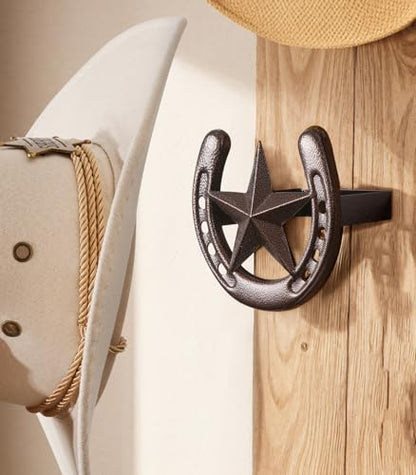 Cowboy Hat Hanger Wall Mount, 4 Pack Cowboy Hat Rack, Metal Horseshoe Hook | Horseshoe Decor, Western Hat Hook for Wall, Hat Holder for Entryway Closet, Bridle Hook for Tack Room, Horse Supplies, Bronze