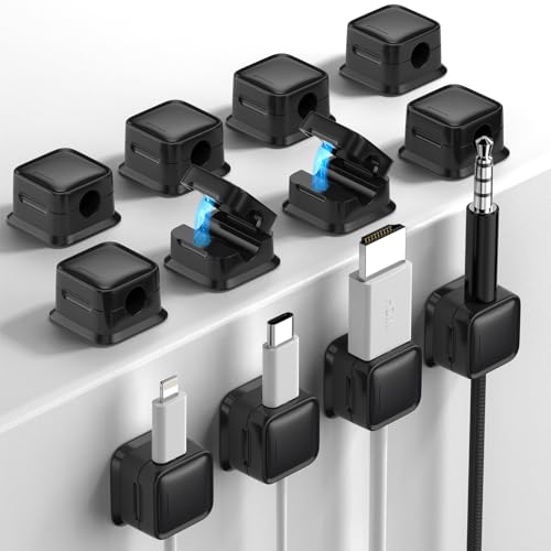 12 Pack Cord Organizer, Magnetic Cable Clips, Under Desk Management, Black | 0.27in Cable Compatible,Strong Adheive Wire Holder Keeper,Easy Open Phone Charger Holder for Home Car Desk Nightstand Office