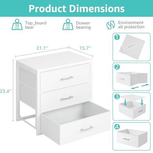 BOLUO Closet Drawers White Fabric 3 Drawer Dresser for Closet Organizers and Storage Bedroom Dorm Modern