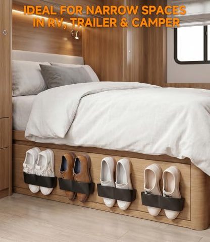 6Pack Wall Mounted Shoe Rack, Adhesive & Drill Mount - Black | Patent Protected, Reduce Clutter, Sturdy and Stable Hanging Shoe Organizer, Plastic Shoe Storage for RV, Camper, Closet Door