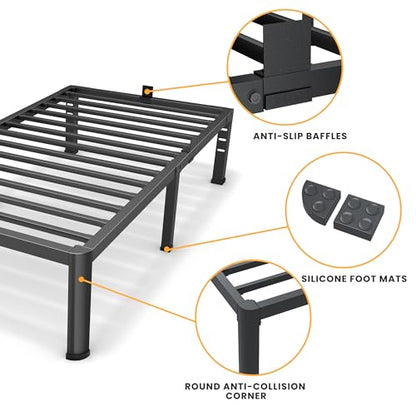 14 Inch Twin Metal Bed Frame with Rounded Leg, Mattress Stopper