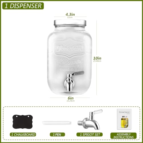 1 Gallon Drink Dispenser with Spigot 18/8 Stainless Steel – Airtight & Leakproof Glass Sun Tea Jar with Anti-Rust Lids, Beverage Dispenser for Parties - Laundry Detergent Holder