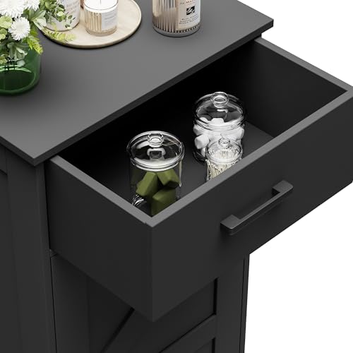 Bathroom Storage Cabinet with Drawer & Adjustable Shelf | Freestanding Storage Cabinet for Bathroom, Entryway, Living Room & Kitchen, Black, 15.7"W