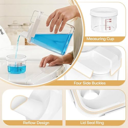 Homde Clear Laundry Detergent Dispenser: Reusable 3+2 Pack with Lids | Pods Container for Dryer Balls - Plastic Sheets Holder Set for Scent Booster