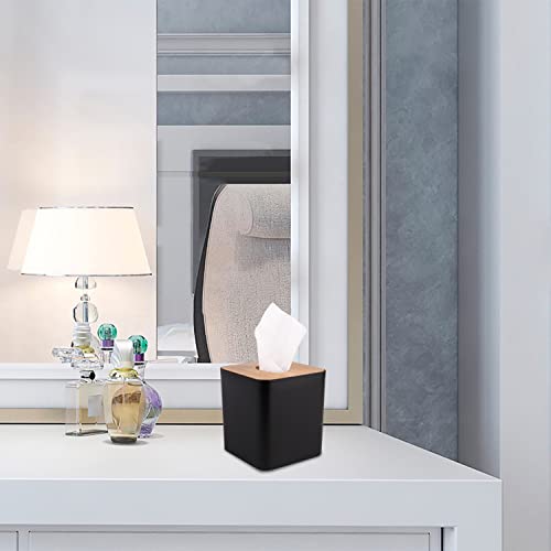 MOCHTERO Tissue Box Cover,Tissue Holders,Tissue Box Holder for Bathrooms,Bamboo Cover Plate,Home and Office,5 * 5 * 5.4in (Black)