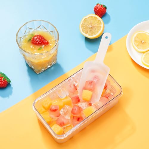 Ice Cube Tray with Lid and Bin, Easy Release 56 Cubes for Freezer | Food-grade BPA-free PP and ABS. Ice cubes for fruit, cocktails, iced coffee. Space-saving stackable with scoop