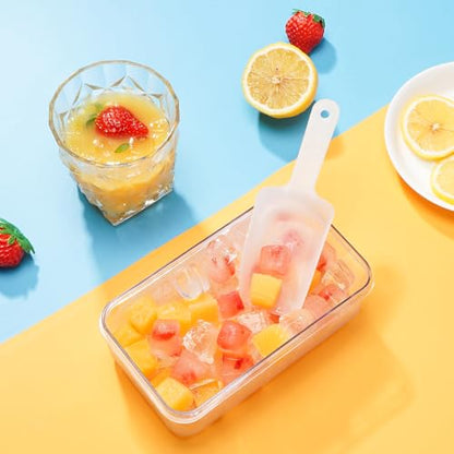 Ice Cube Tray with Lid and Bin, Easy Release 56 Cubes for Freezer | Food-grade BPA-free PP and ABS. Ice cubes for fruit, cocktails, iced coffee. Space-saving stackable with scoop