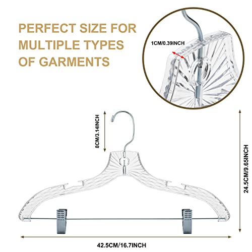 Quality Clear Plastic Skirt Hangers - 12 Pack Crystal Cut for Skirt, Pant, Dress, Suit, Coat Hangers Heavy Duty & Nonslip Design Asujtable Clips, Swival Hook, 17" inch (12, Crystal Skirt)