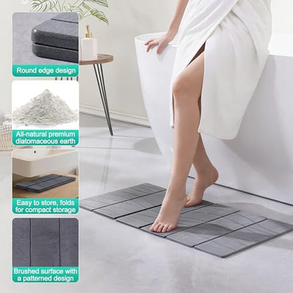 JOYMOOP Foldable Stone Bath Mat, 23.62” x 15.35” Non Slip Bath Mats, Super Absorbent Diatomaceous Earth Mats, Compact and Easy to Store Bath Mats for Bathroom, Dark Grey