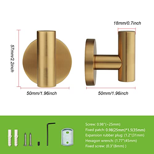 TUNNY 3 Pack Round Bathroom Towel Hooks - Champagne Gold Robe & Coat Hooks for Bathroom & Bedroom
