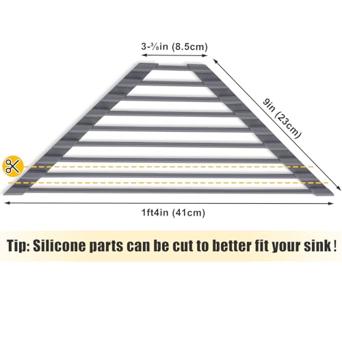 Tomorotec Roll Up Dish Drying Rack with Silicone Coating, Deep Gray | 304 Stainless Steel with BPA-Free Silicone, Triangle Design Maximizes Sink Corner Space, Fits Compact Kitchens And RVs