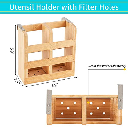 Bamboo Dish Drying Rack, 3 Tier Collapsible Wooden Dish Drainer Rack with Utensil Holder, Plate Rack for Kitchen Counter, Large Folding Drying Holder 51 pcs Grid