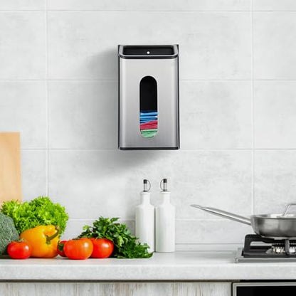 Sumnacon Grocery Bag Dispenser Wall Mount Stainless Steel Bag Dispenser for Plastic Bags Sturdy Grocery Bag Holder with Screws Adhesives Decorative Plastic Bag Holder for Kitchen Pantry Cabinet