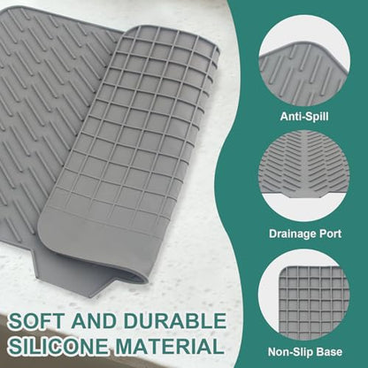 Silicone Dish Drying Mat 23x17,Food-Grade Silicone,Easy Clean Pad for Countertop Protection,Heat Resistant,Easy Clean,Non-Slip Drain Pad with Built-in Drain,Multi-Functional Use,Gray