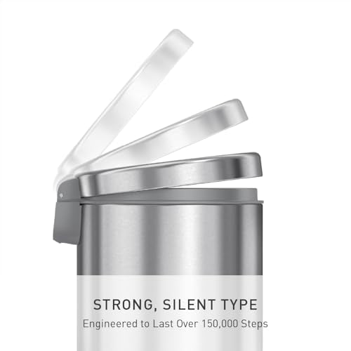 simplehuman Round Step Can, 4.5L / 1.2 Gallon Compact Bathroom Trash Can, 150,000-Step Pedal, Lid Shox® Silent Close, Removable Inner Bucket, Brushed Stainless Steel
