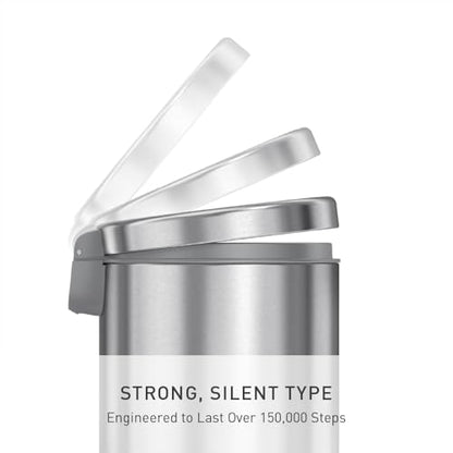 simplehuman Round Step Can, 4.5L / 1.2 Gallon Compact Bathroom Trash Can, 150,000-Step Pedal, Lid Shox® Silent Close, Removable Inner Bucket, Brushed Stainless Steel