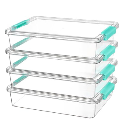 Vtopmart 4 Pack 6 Qt Plastic Storage Bins with Lids, Clear Sensory Bins | Stackable Containers for Organizing School & Office Supplies, Arts & Crafts Organizers and Storage for Home, Craft Room