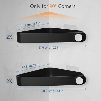 Plastic Shower Caddy Corner (for 90° Only), 4 Pack, Black | Adhesive Corner Shower Shelves for Smooth Wall Bathroom Organizers and Storage, Bathroom Decor