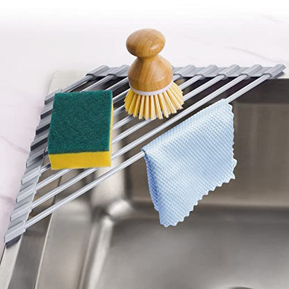 Tomorotec Triangle Roll Up Dish Drying Rack with Silicone Coating, Gray | 304 Stainless Steel with BPA-Free Silicone, Triangle Design Maximizes Sink Corner Space, Fits Compact Kitchens And RVs