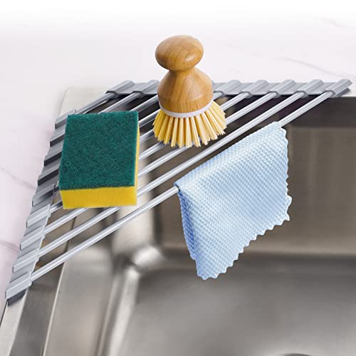 Triangle Roll Up Dish Drying Rack with Silicone Co... (Gray | Stainless Steel)