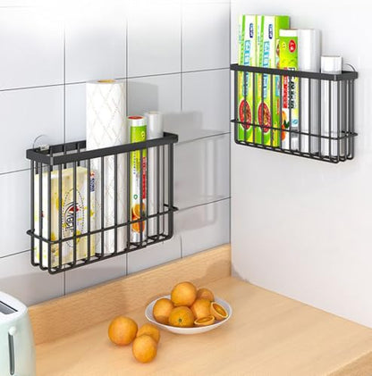 2 Piece Kitchen Cabinet Door Storage Box,Self Adhesive Wall Mounted Storage Boxes,Wardrobe/Bathroom/Refrigerator Small Items Organizer Storage Box (Black)